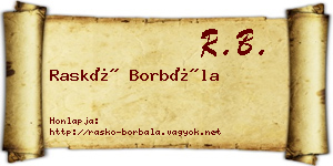Raskó Borbála névjegykártya